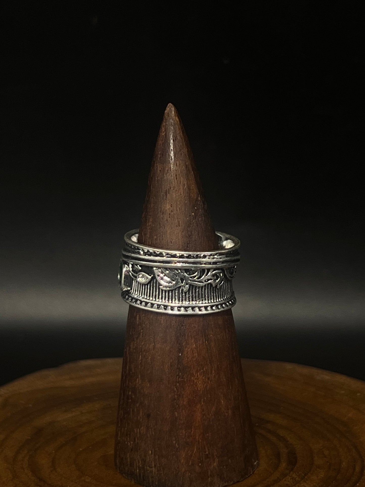 Emerald Isle Filigree Copper Ring- Vintage Green Crystal Band