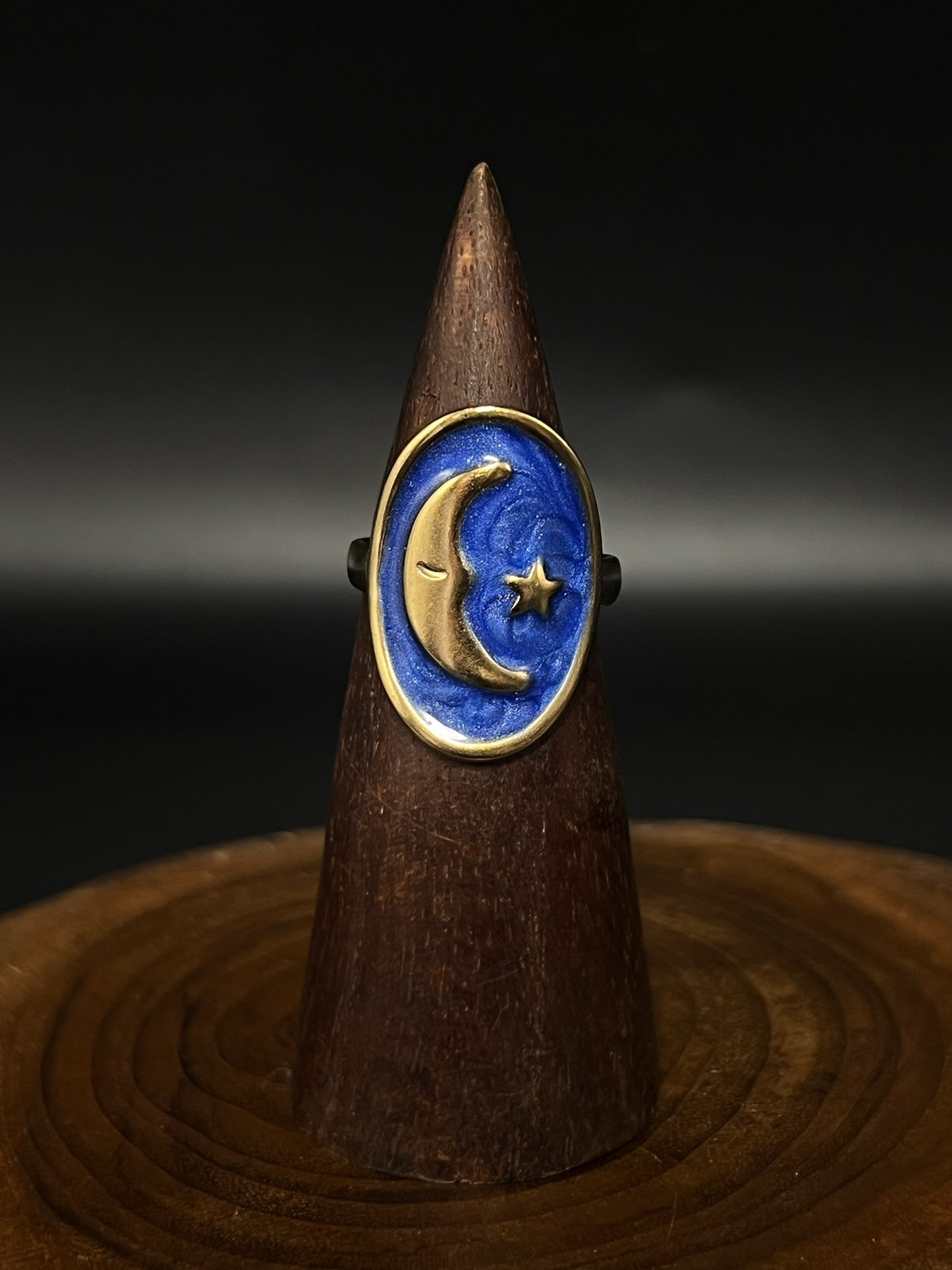 Celestial Moon & Star Stainless Steel Enamel Ring