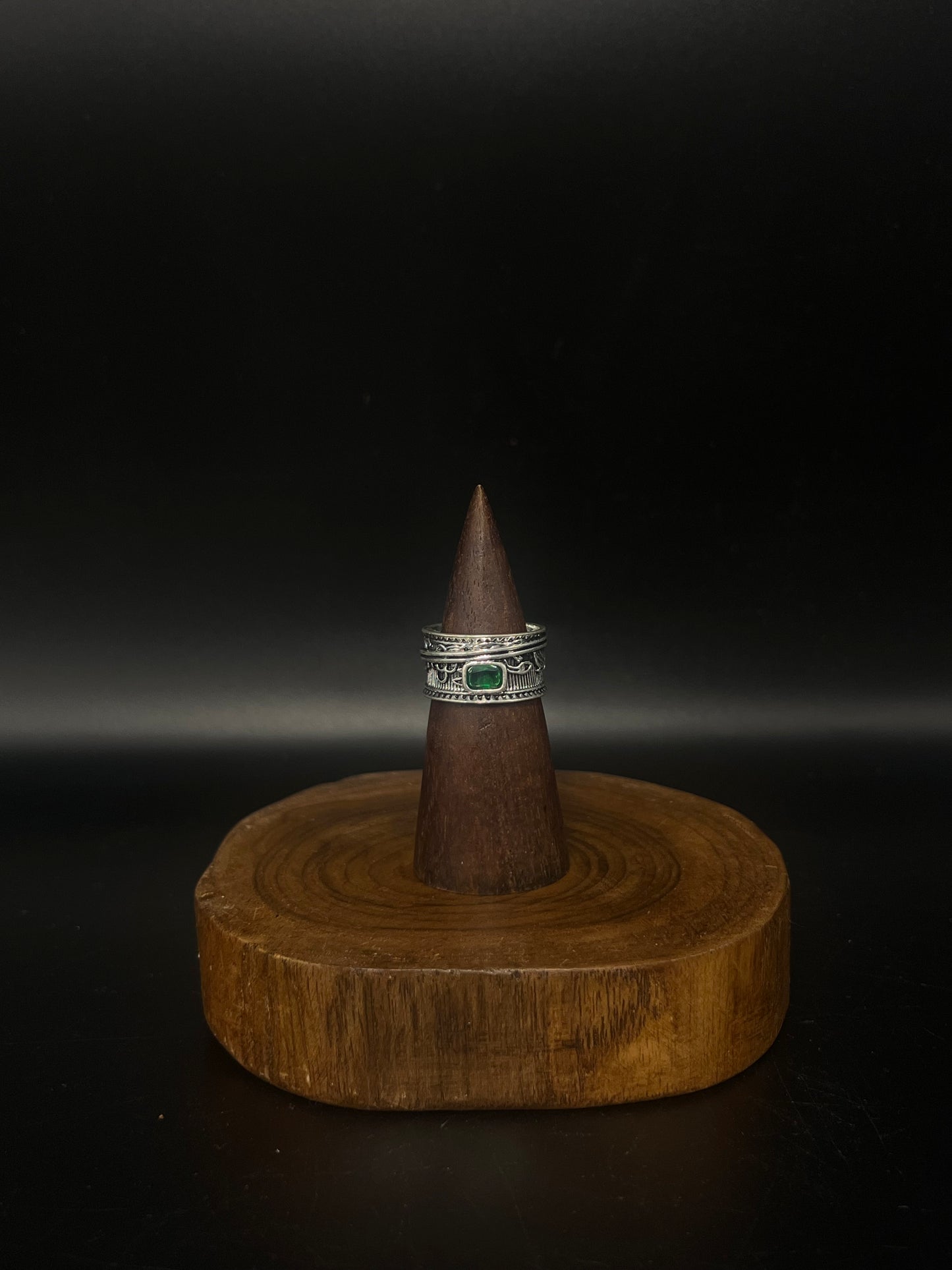 Emerald Isle Filigree Copper Ring- Vintage Green Crystal Band