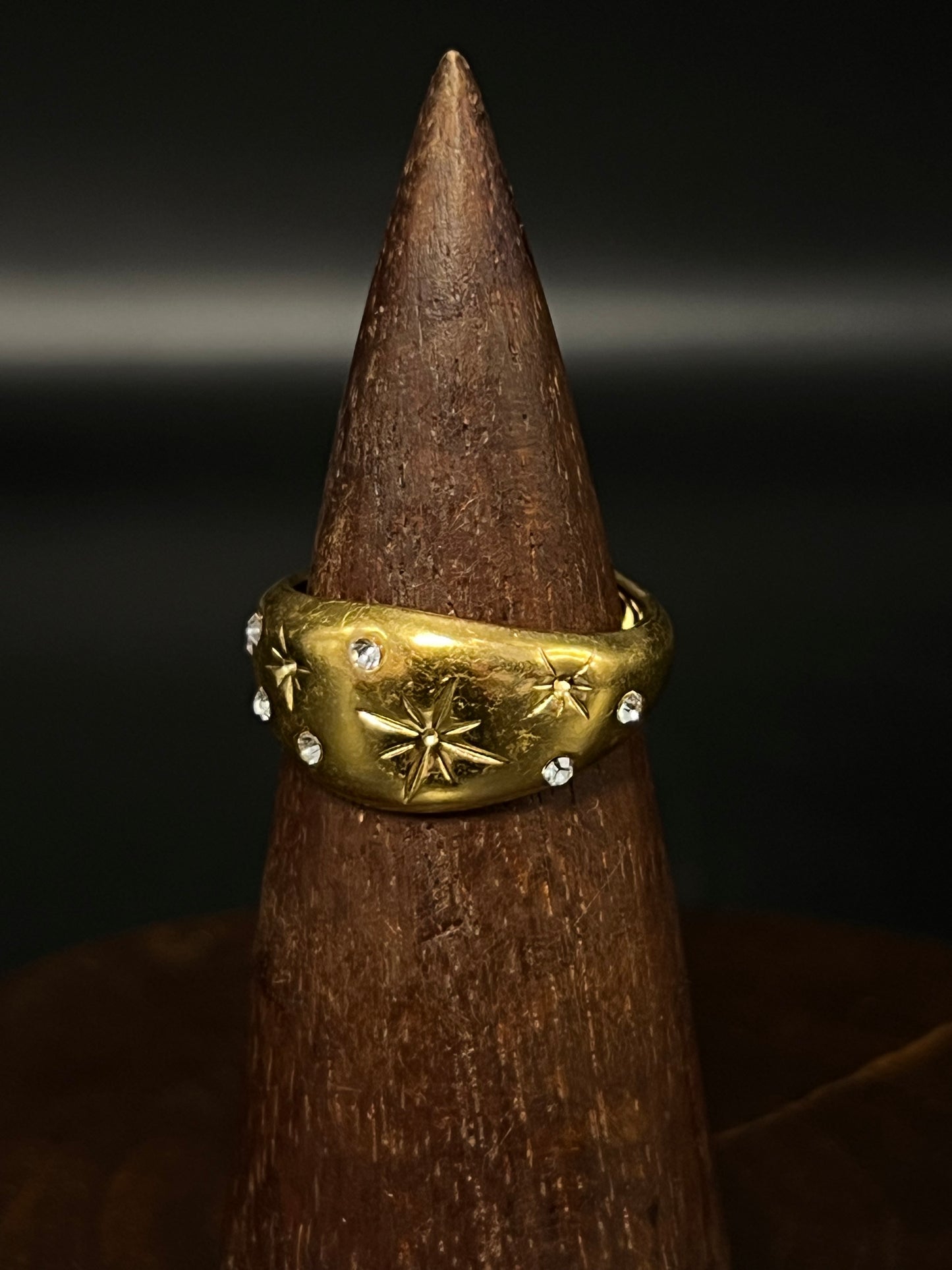 Waterproof Celestial Signet Ring - 18k Gold Plated Starry Dome Ring - Stainless Steel Jewelry