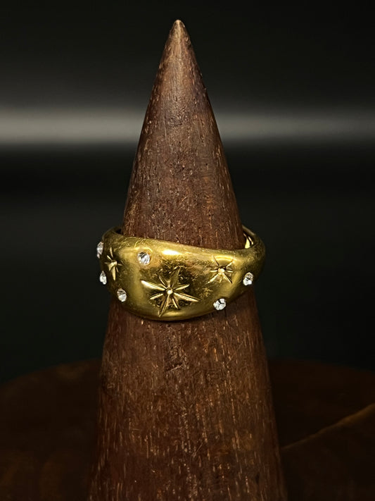 Waterproof Celestial Signet Ring - 18k Gold Plated Starry Dome Ring - Stainless Steel Jewelry