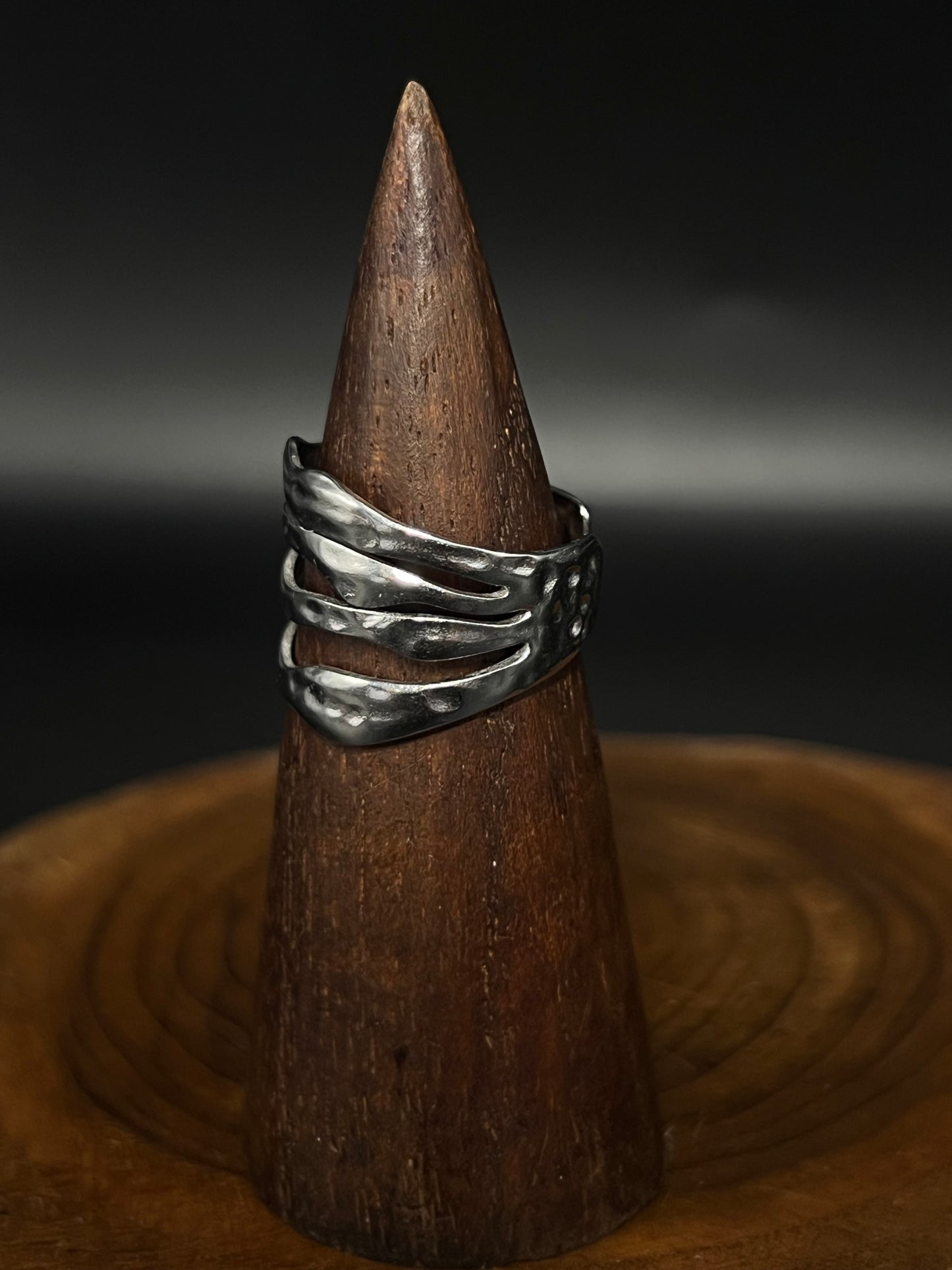 Silver Molten Lava Ring- Adjustable Stainless Steel Statement Ring