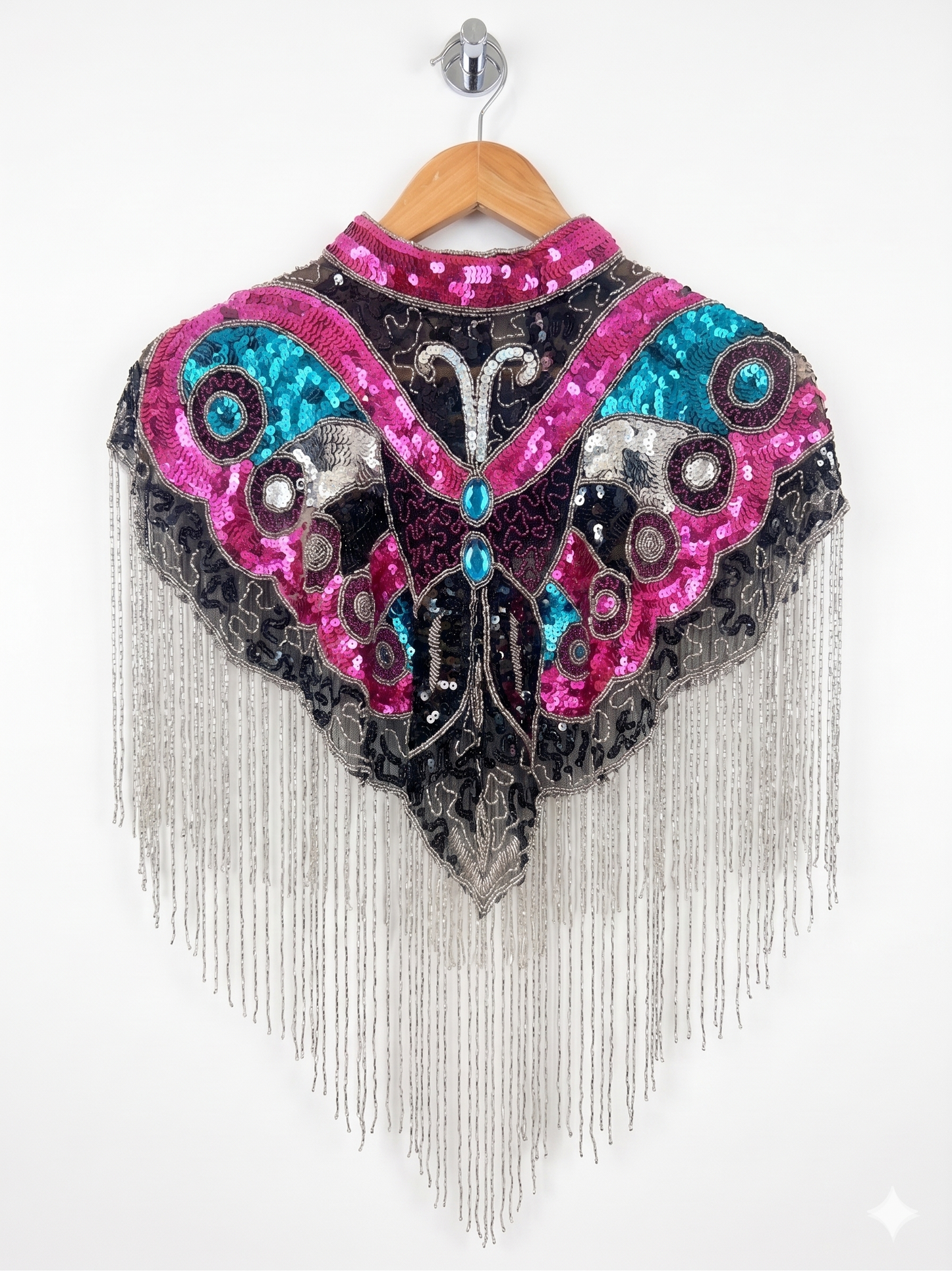 Vintage Iridescent Butterfly Sequined Fringe Capelet