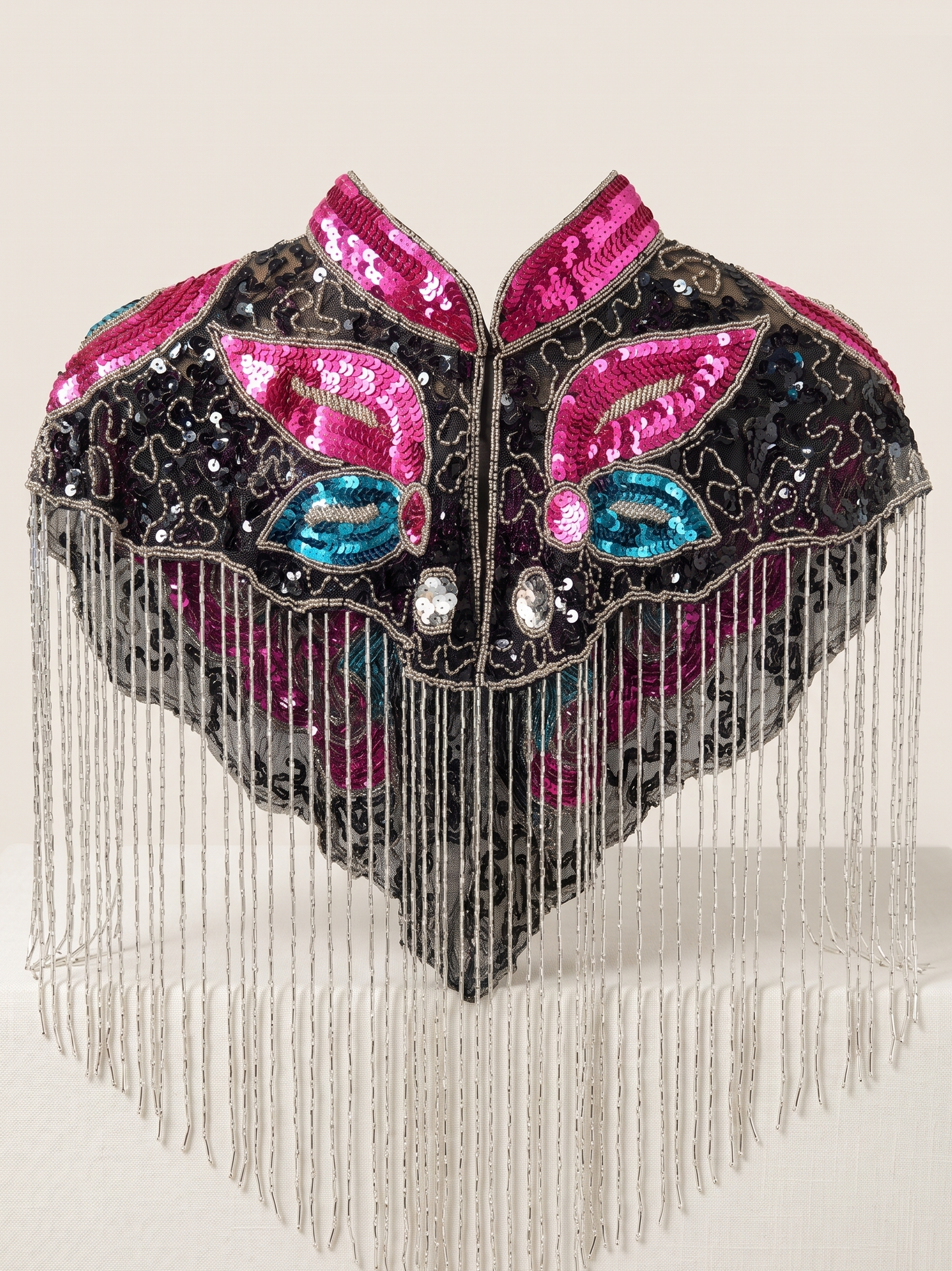 Vintage Iridescent Butterfly Sequined Fringe Capelet