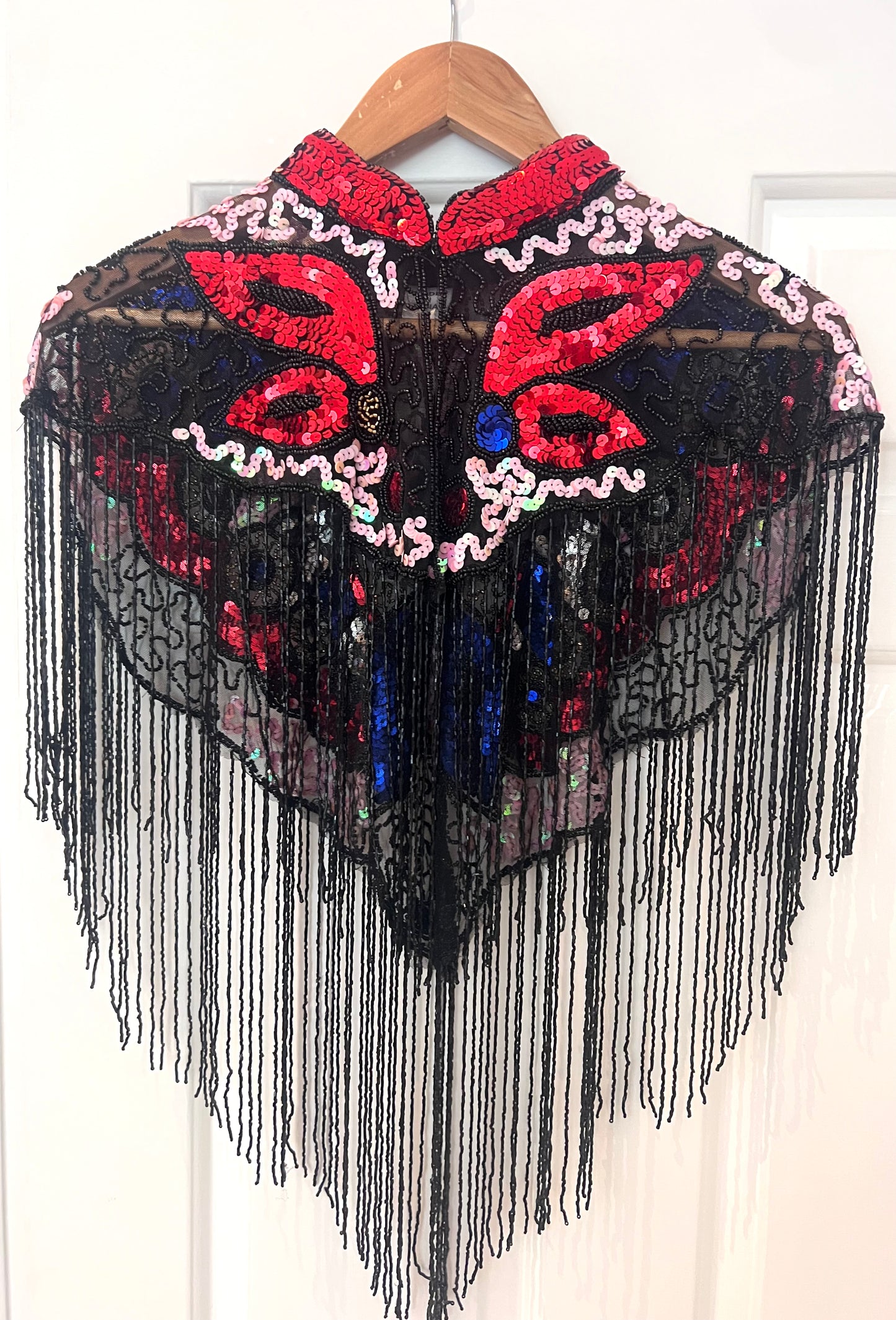 Beaded Butterfly Festival Cape | Sequin Fringe Capelet