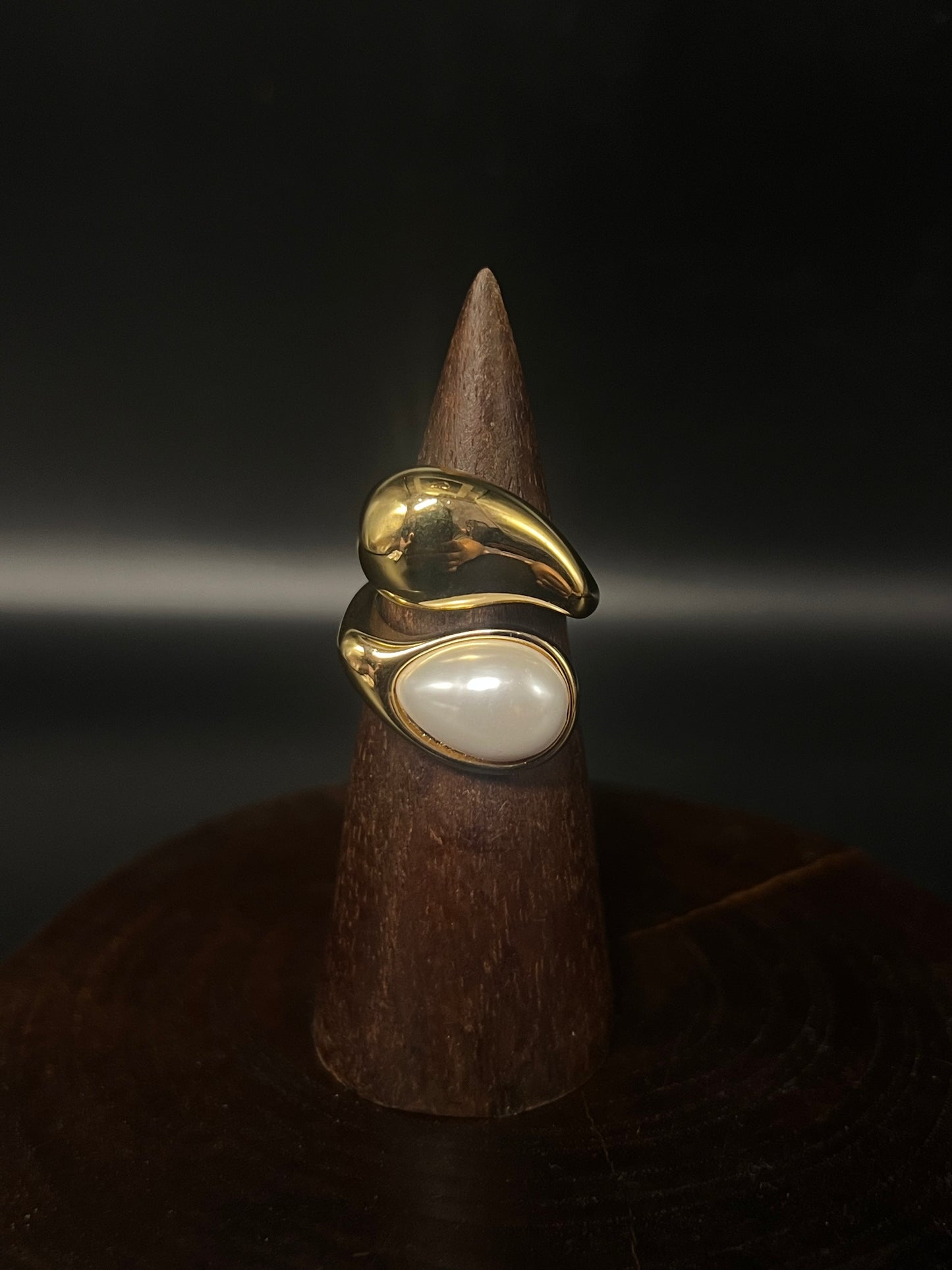 Organic Gold Open Band Ring with Freshwater Style Pearl Inlay