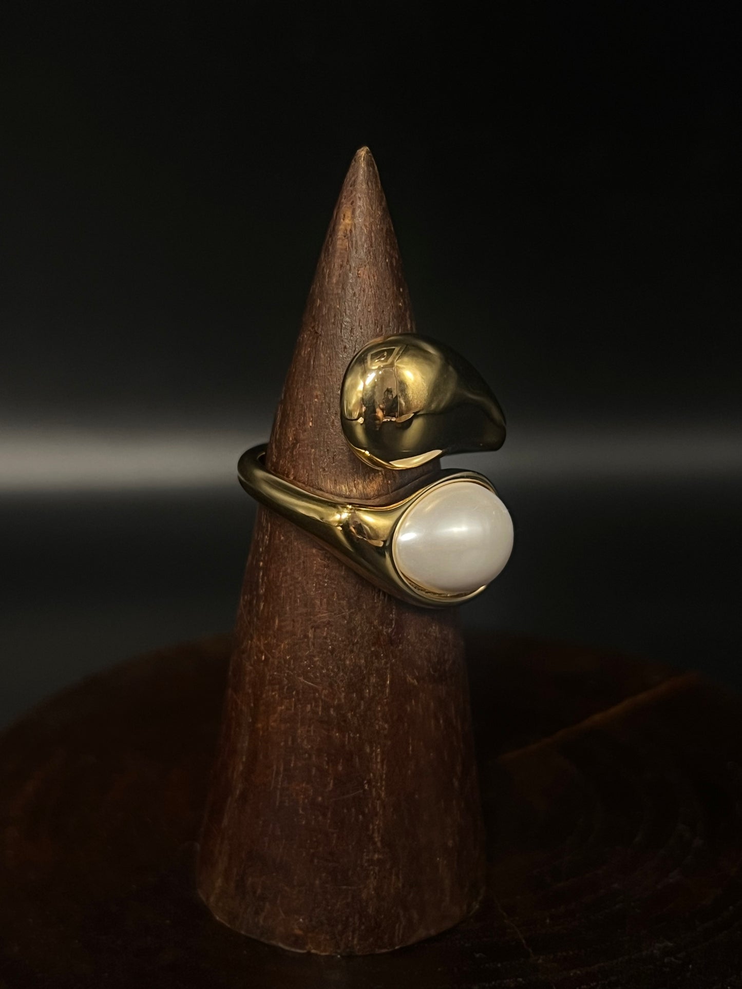 Organic Gold Open Band Ring with Freshwater Style Pearl Inlay