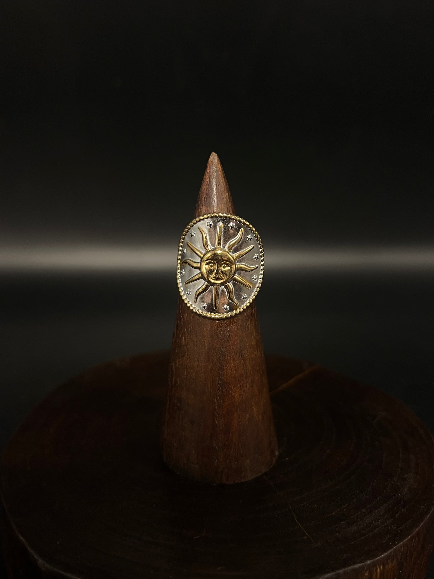 Bohemian Celestial Sun & Star Two-Tone Open Ring- 304 Stainless Steel