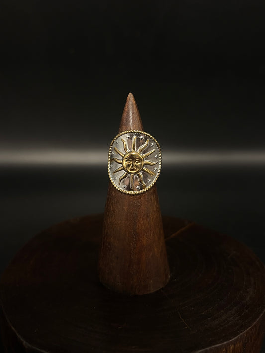 Bohemian Celestial Sun & Star Two-Tone Open Ring- 304 Stainless Steel