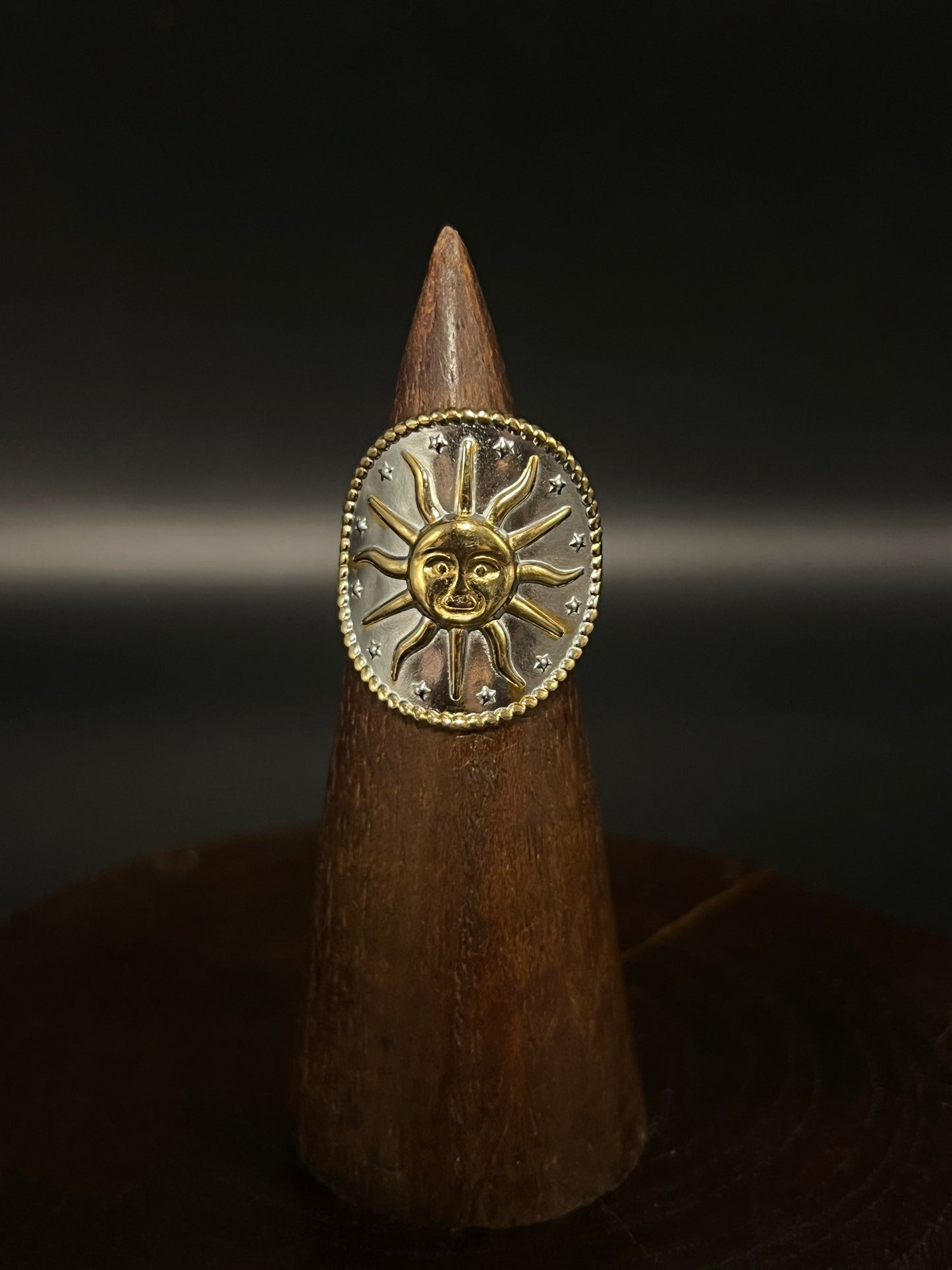 Bohemian Celestial Sun & Star Two-Tone Open Ring- 304 Stainless Steel