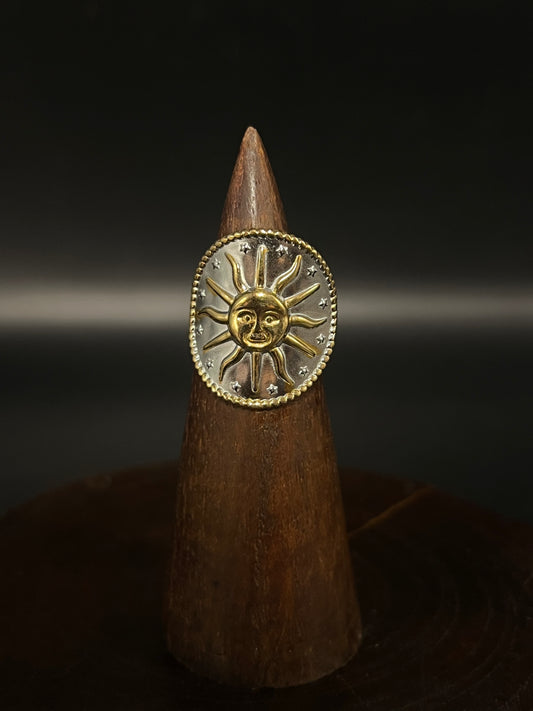 Bohemian Celestial Sun & Star Two-Tone Open Ring- 304 Stainless Steel