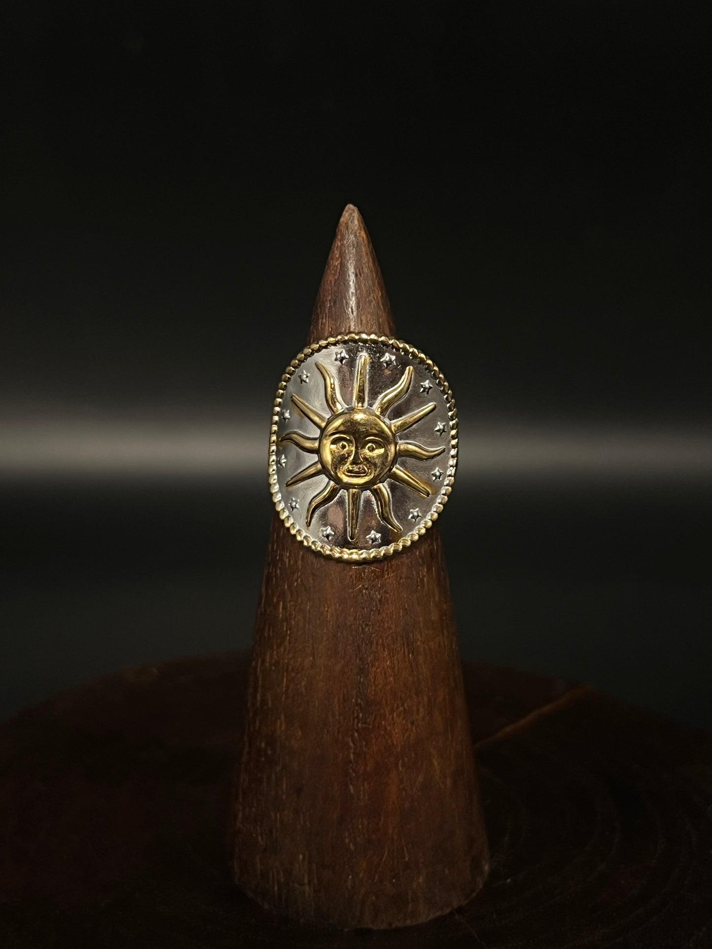 Bohemian Celestial Sun & Star Two-Tone Open Ring- 304 Stainless Steel