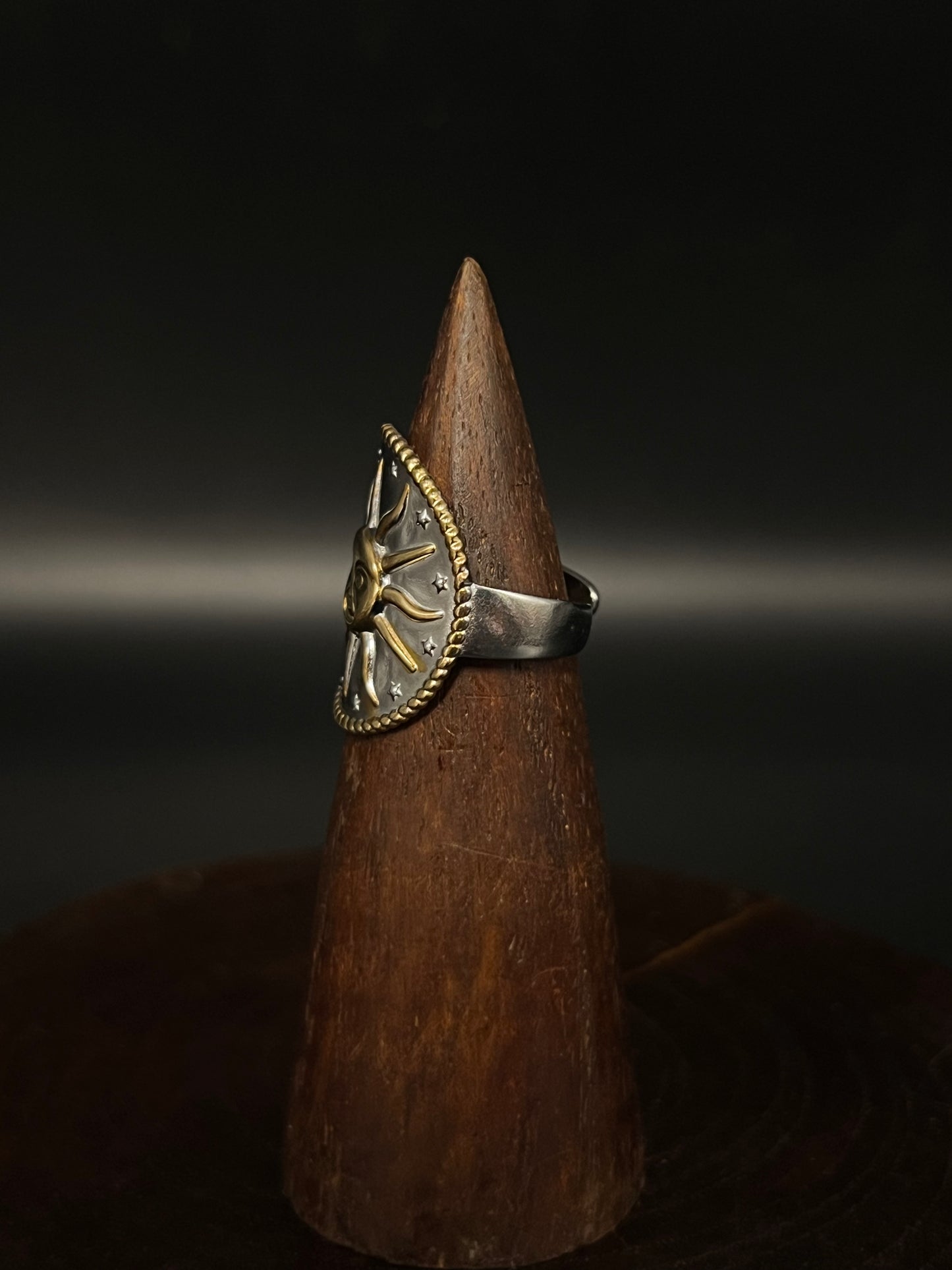 Bohemian Celestial Sun & Star Two-Tone Open Ring- 304 Stainless Steel